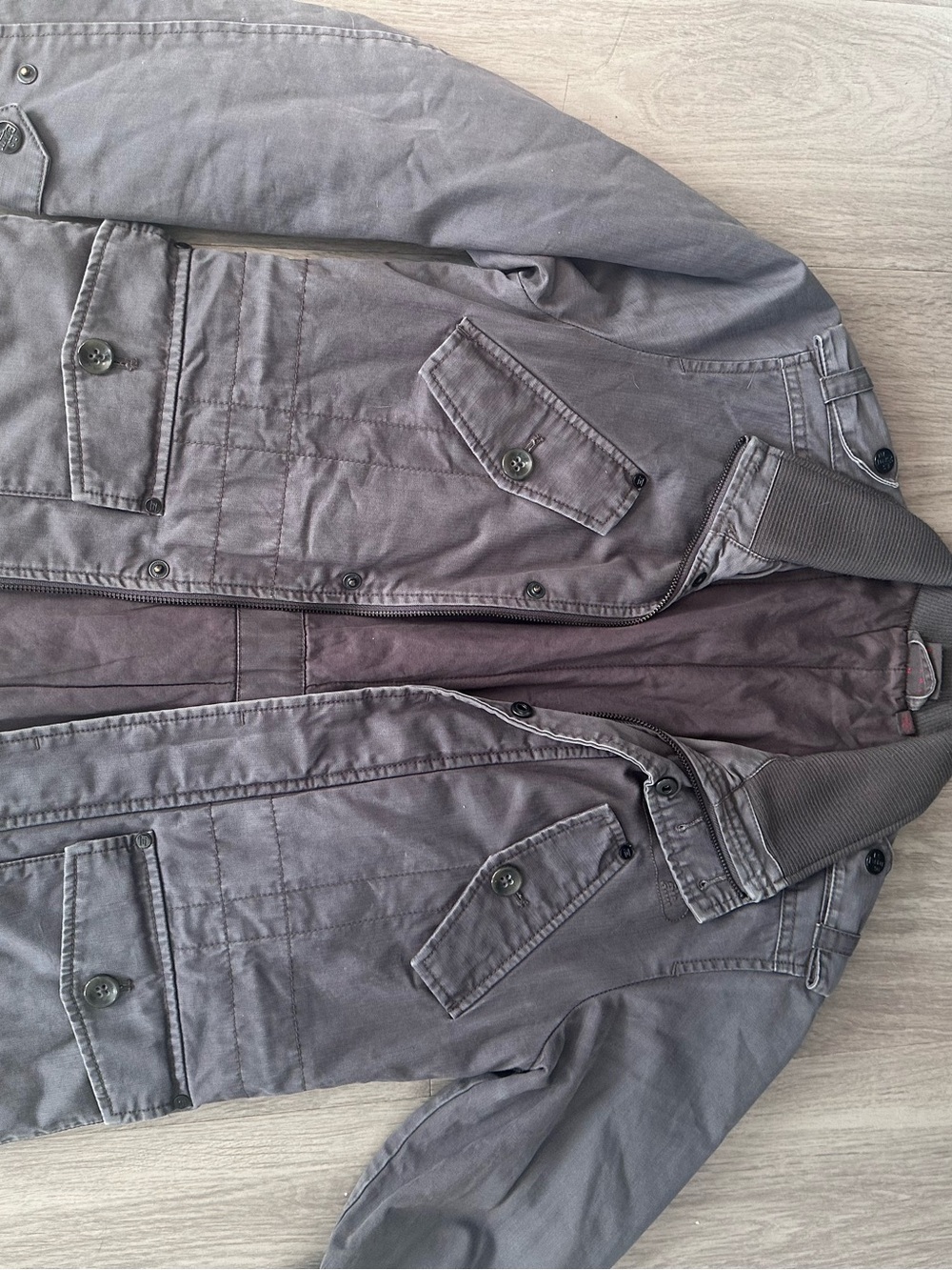 Esprit Y2K Military Utility Field Jacket Gray Cargo Safari Moto Sz M - Picture 13 of 16